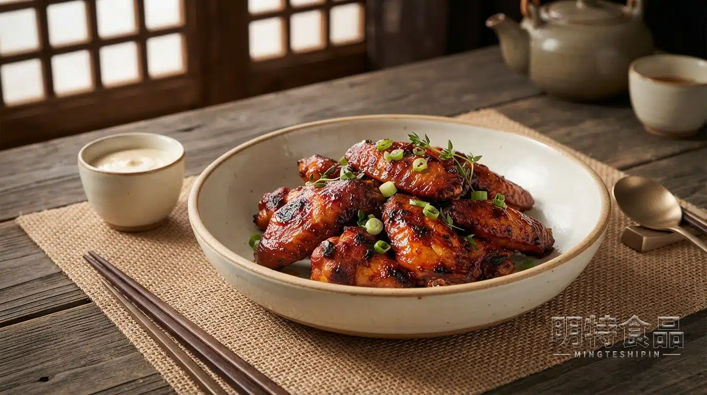 香辣鸡翅成品，鸡翅外皮酥香并撒有辣椒粉